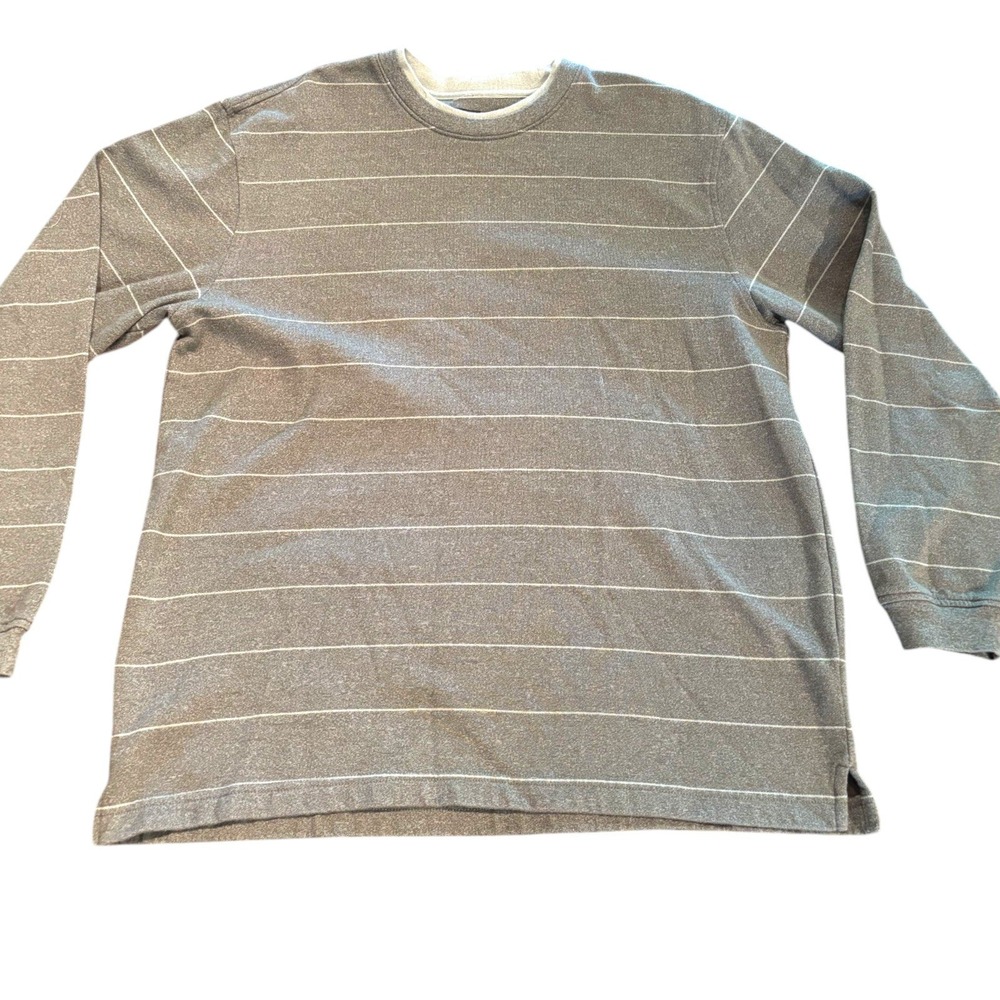 Van Heusen Mens Long Sleeve Striped Crewneck Shirt Green Brown Medium PC-757